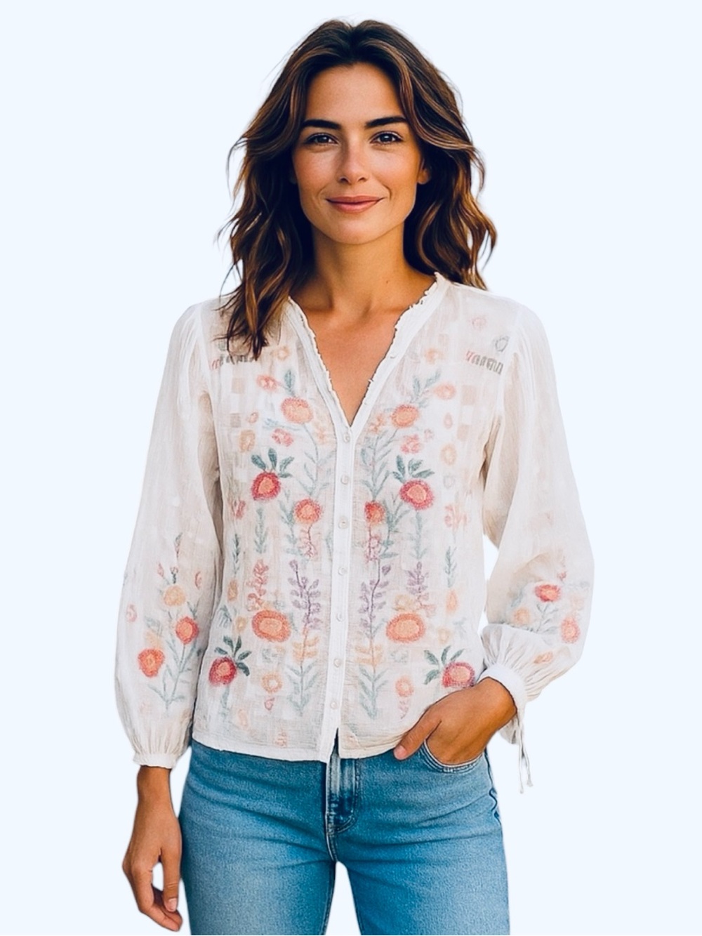 Johnny Was Cupra Rayon Embroidered Blouse Top